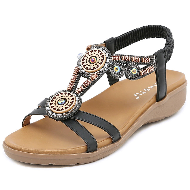 Bohemian Style Beaded Soft Bottom Non Slip Roman Sandals