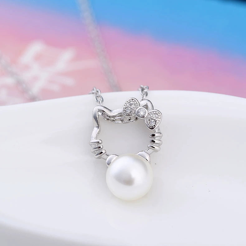 Women's  Kitty Cat 925 Sterling Silver Pendant Necklace