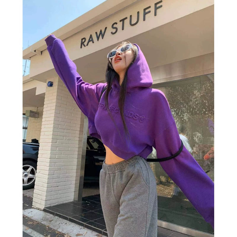 Gradient Purple Three-Dimensional Letter Loose Hoodie