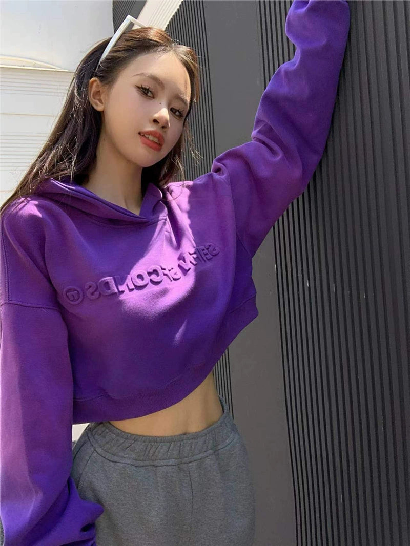 Gradient Purple Three-Dimensional Letter Loose Hoodie