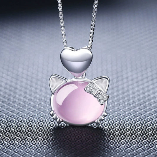 Loving Heart in Sterling Silver Women's Rose Quartz Pendant Necklace