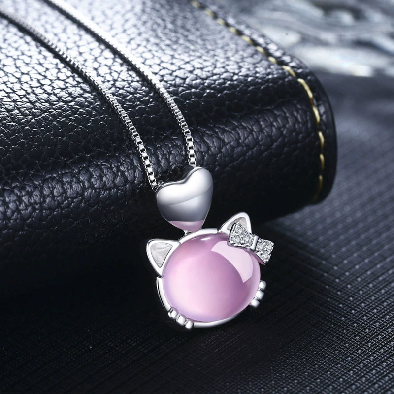 Loving Heart in Sterling Silver Women's Rose Quartz Pendant Necklace