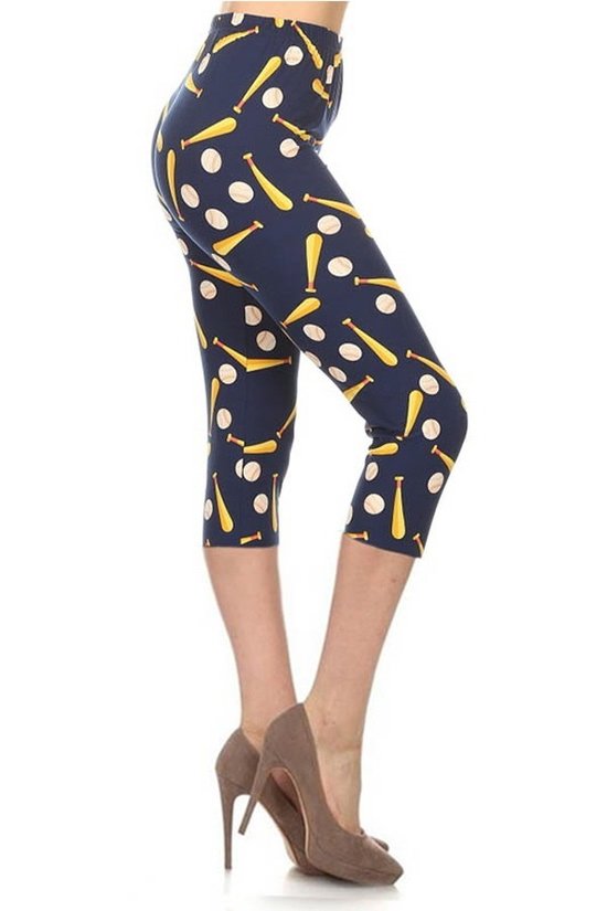 Baseball Printed, High Waisted Capri Leggings