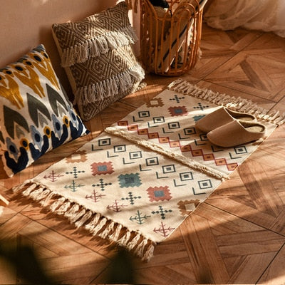 60x90cm Retro Bohemian Hand Woven Tassel Carpet