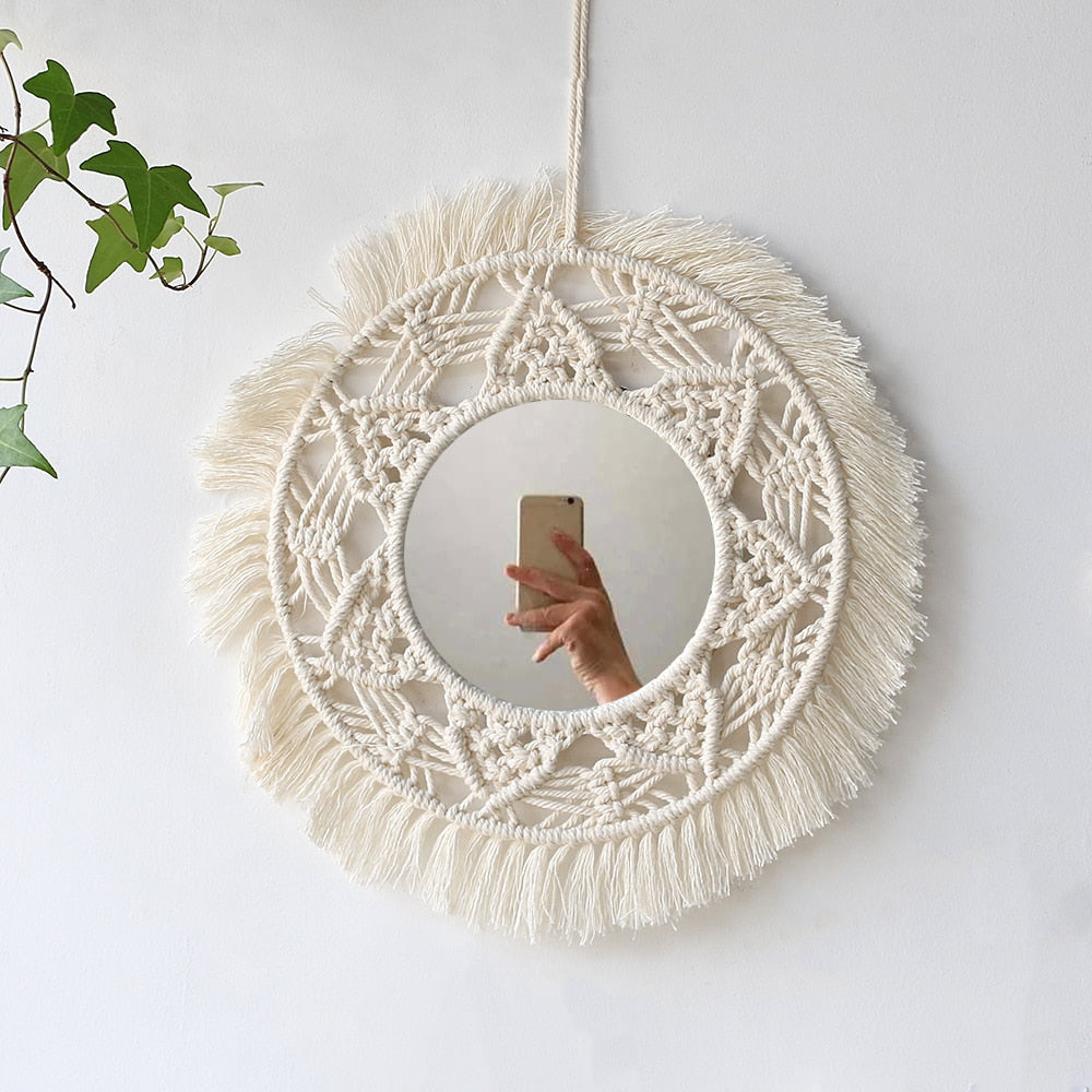 Boho Macrame Round Mirror