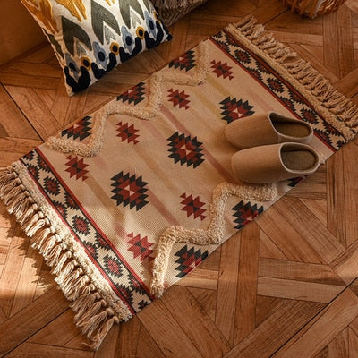 60x90cm Retro Bohemian Hand Woven Tassel Carpet