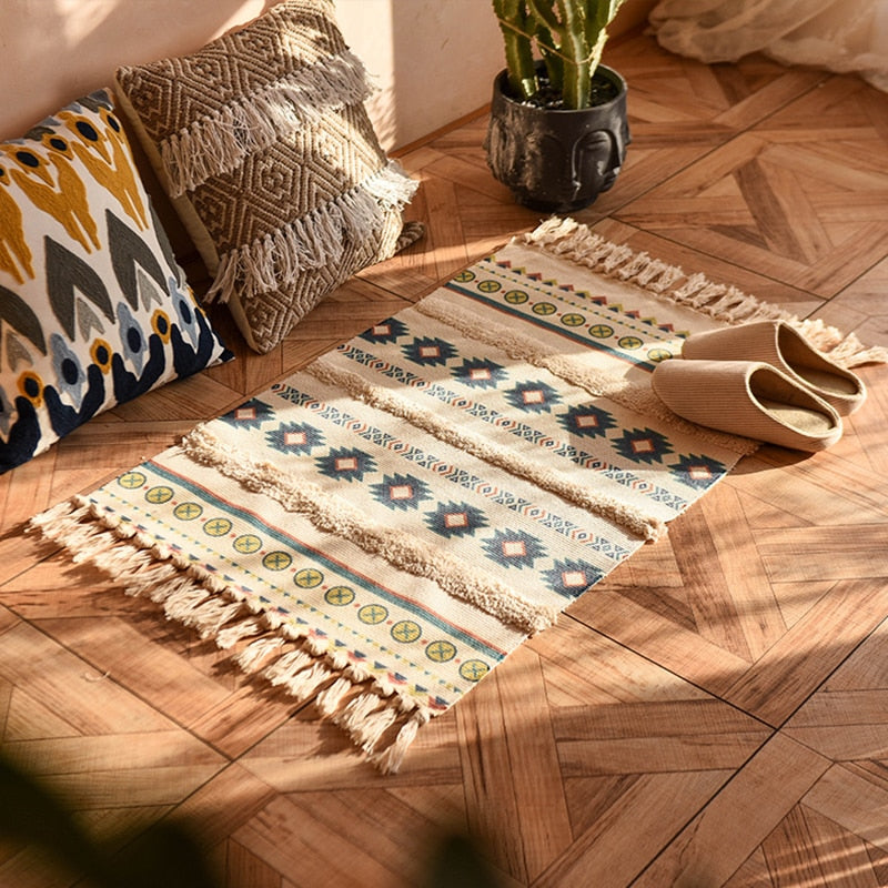 60x90cm Retro Bohemian Hand Woven Tassel Carpet