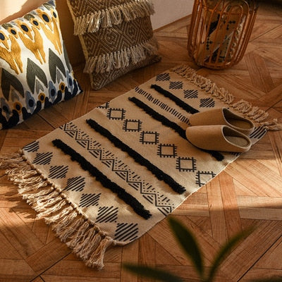 60x90cm Retro Bohemian Hand Woven Tassel Carpet