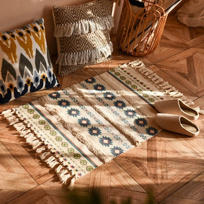 60x90cm Retro Bohemian Hand Woven Tassel Carpet