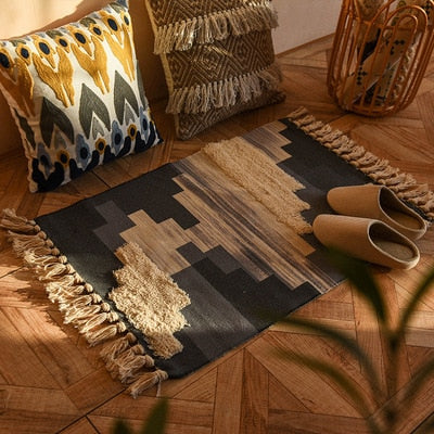 60x90cm Retro Bohemian Hand Woven Tassel Carpet