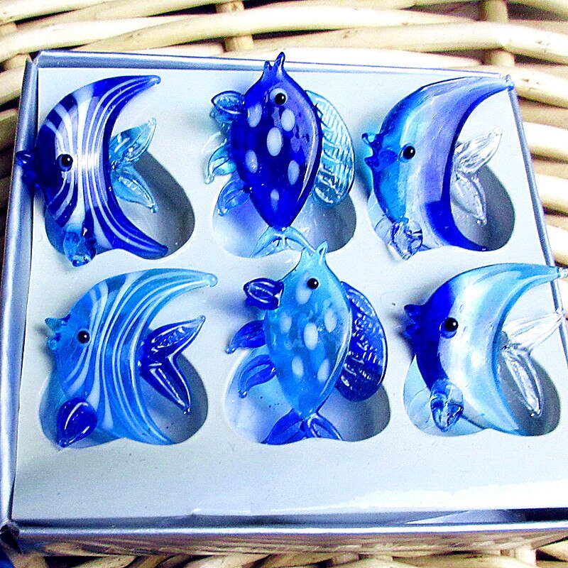 6pcs Hand Made Murano Glass Fish Figurines