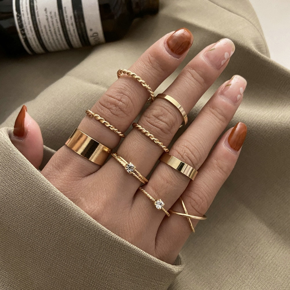 Bohemian Gold Color Rings Set