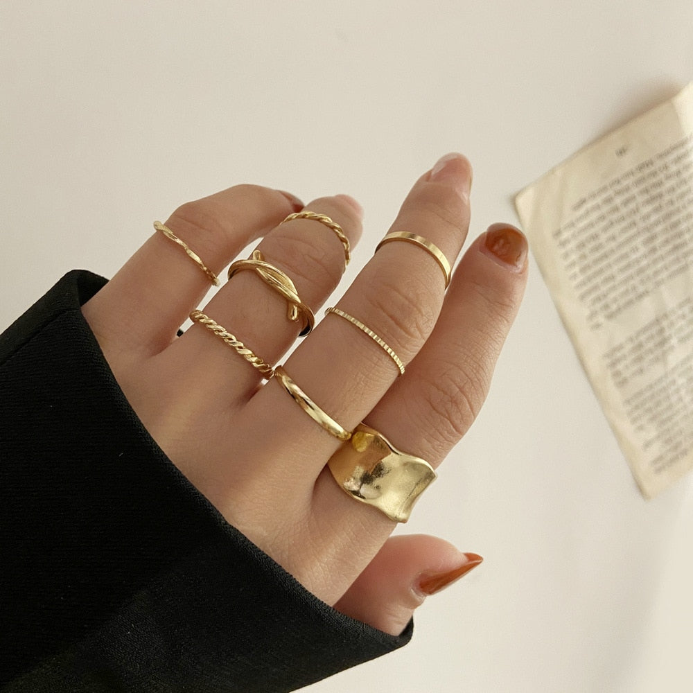 Bohemian Gold Color Rings Set