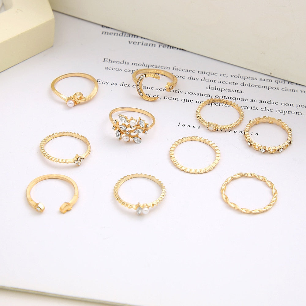 Bohemian Gold Color Rings Set