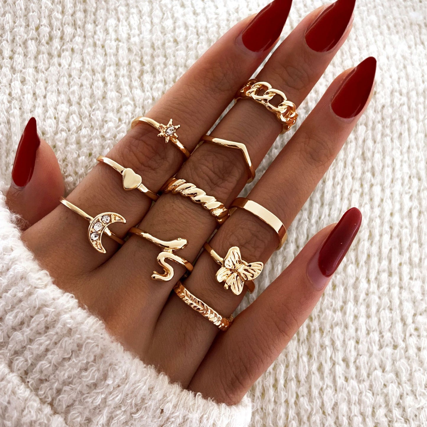 Bohemian Gold Color Rings Set