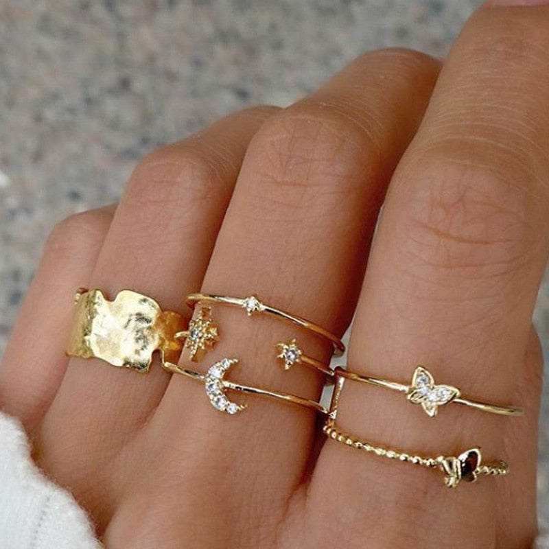 Bohemian Gold Color Rings Set