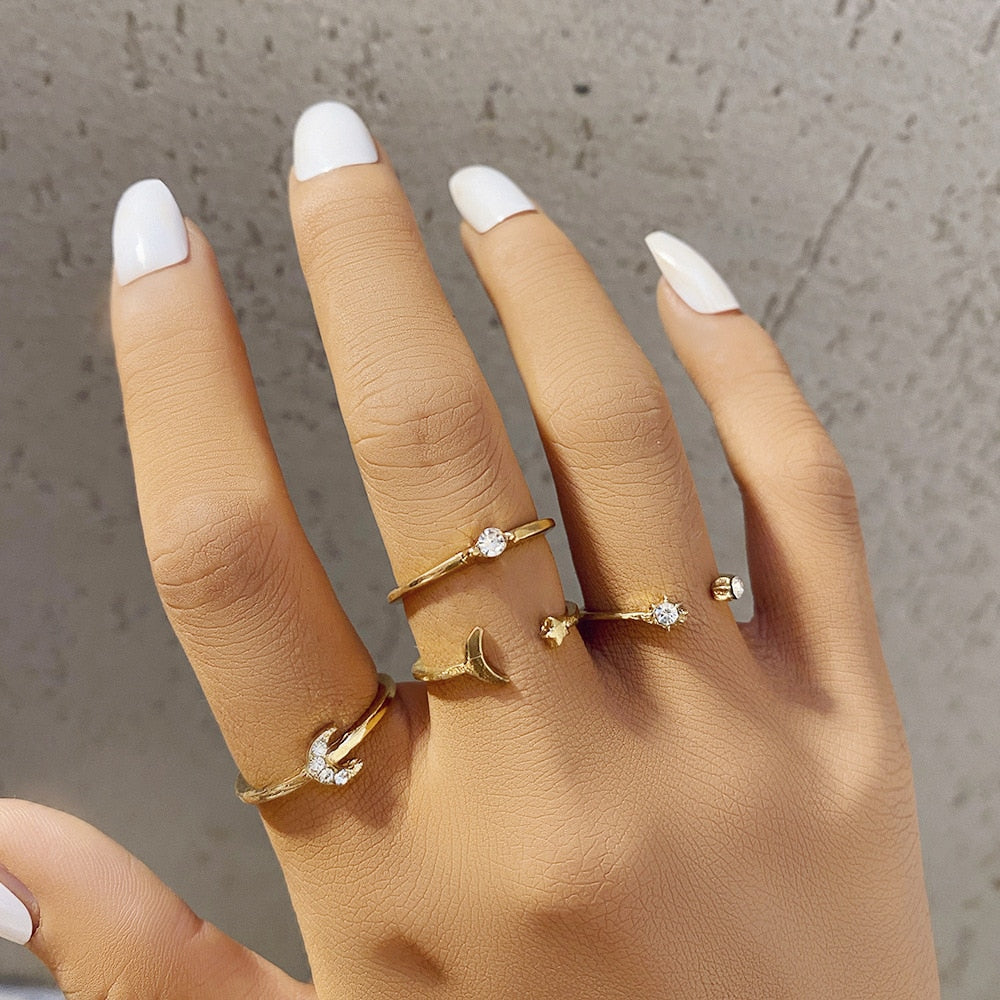 Bohemian Gold Color Rings Set