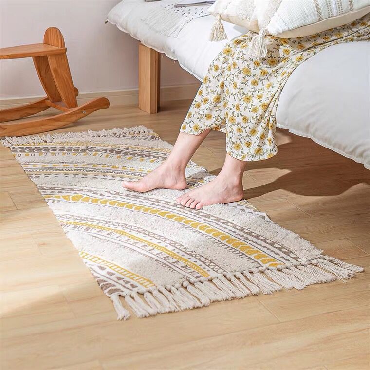 60x90cm Retro Bohemian Hand Woven Tassel Carpet