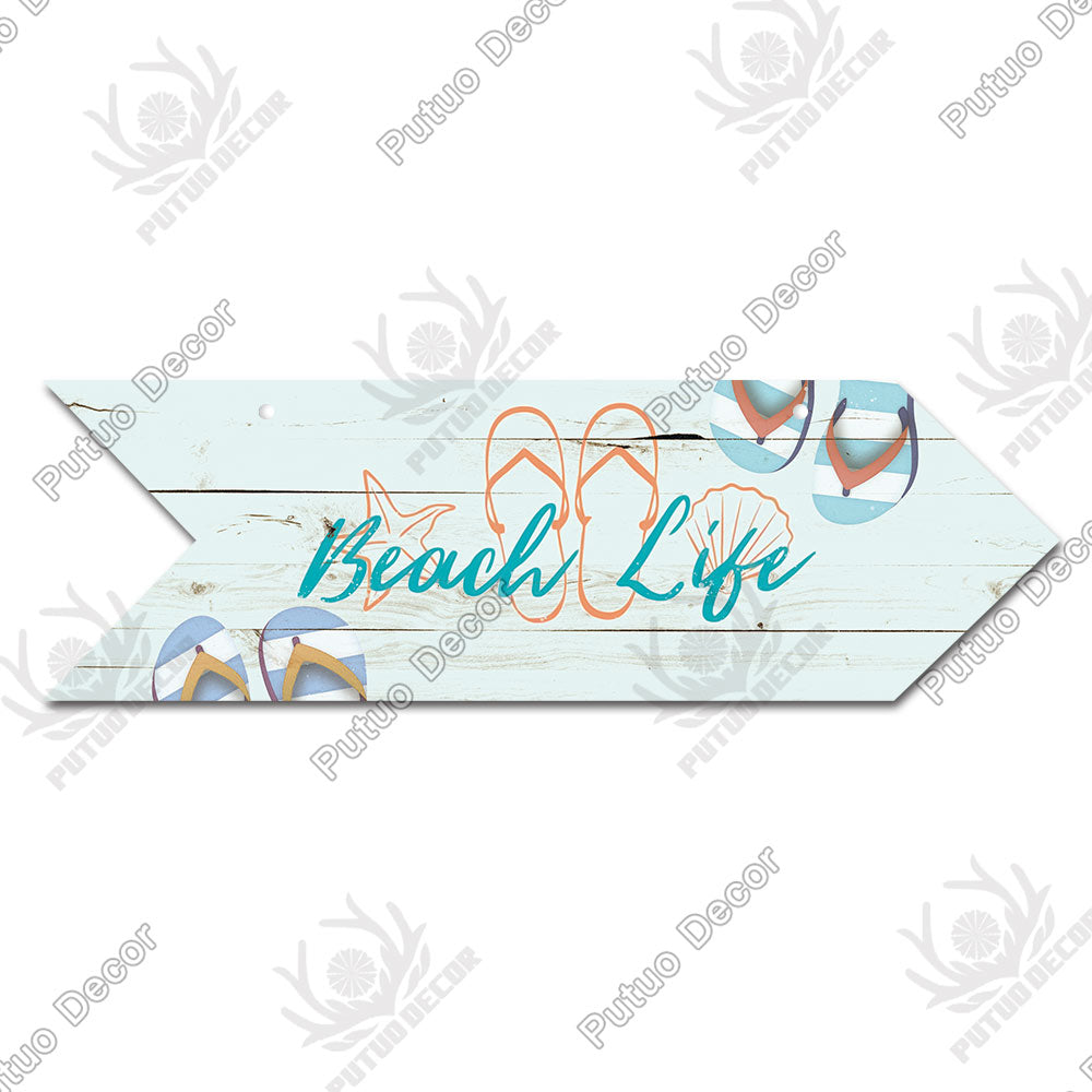 Beach Arrow Wooden Wall Plaque Sign