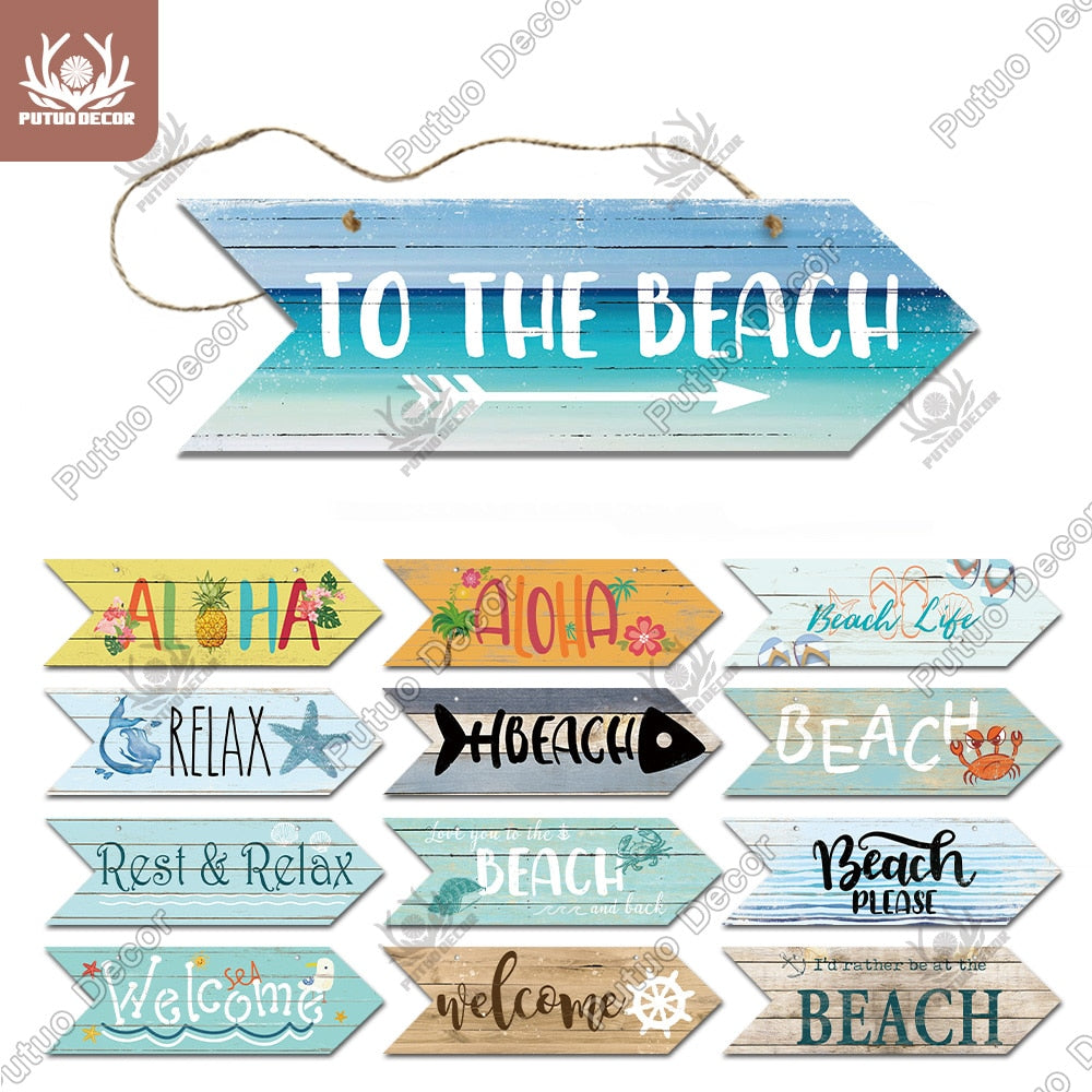 Beach Arrow Wooden Wall Plaque Sign