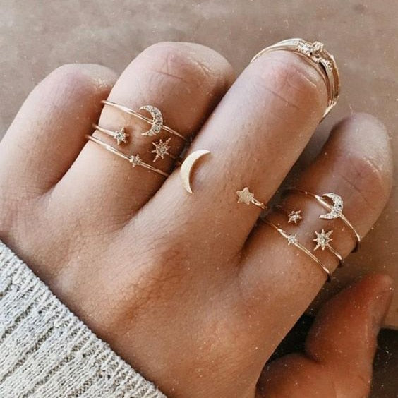 Bohemian Gold Color Rings Set