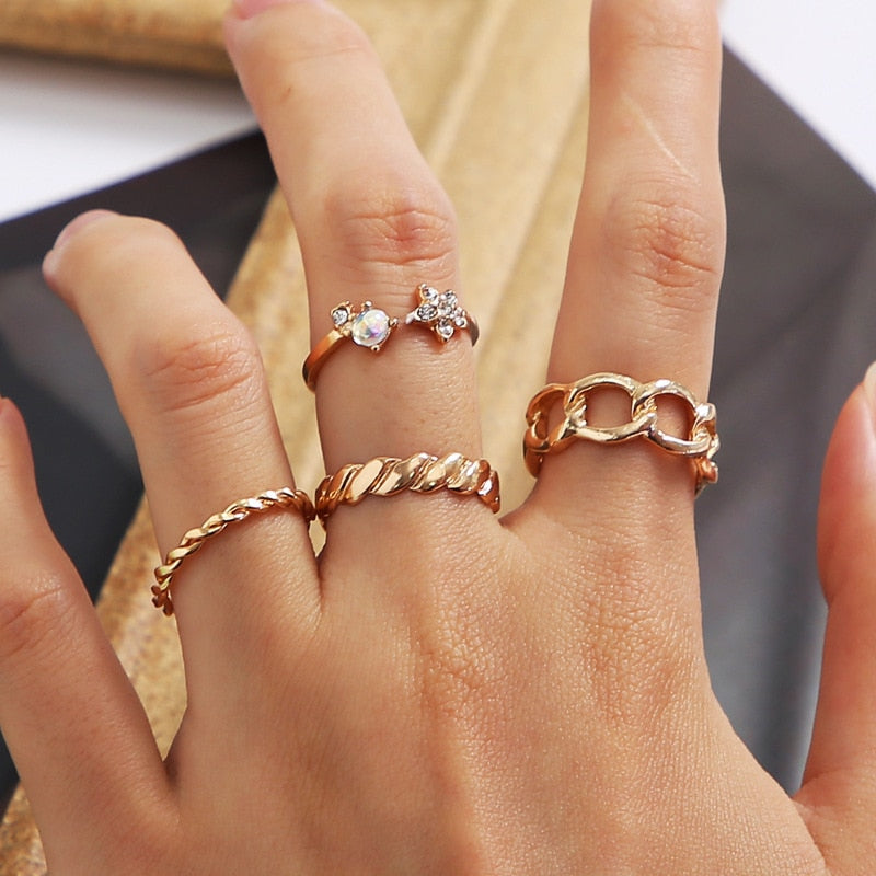 Bohemian Gold Color Rings Set