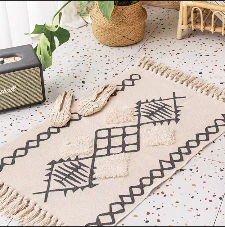 60x90cm Retro Bohemian Hand Woven Tassel Carpet