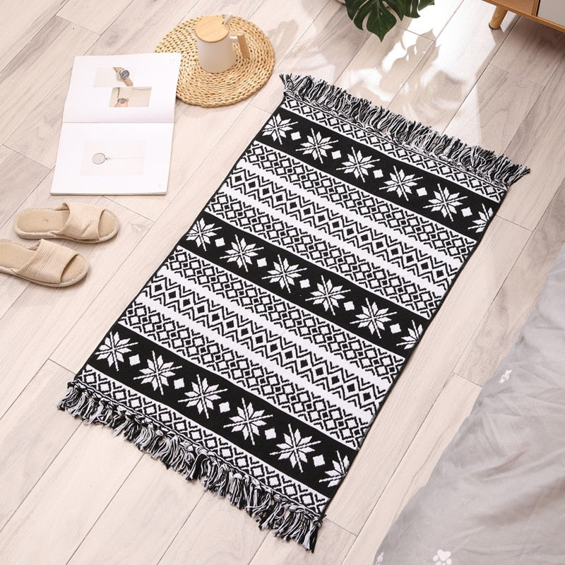 60x90cm Retro Bohemian Hand Woven Tassel Carpet