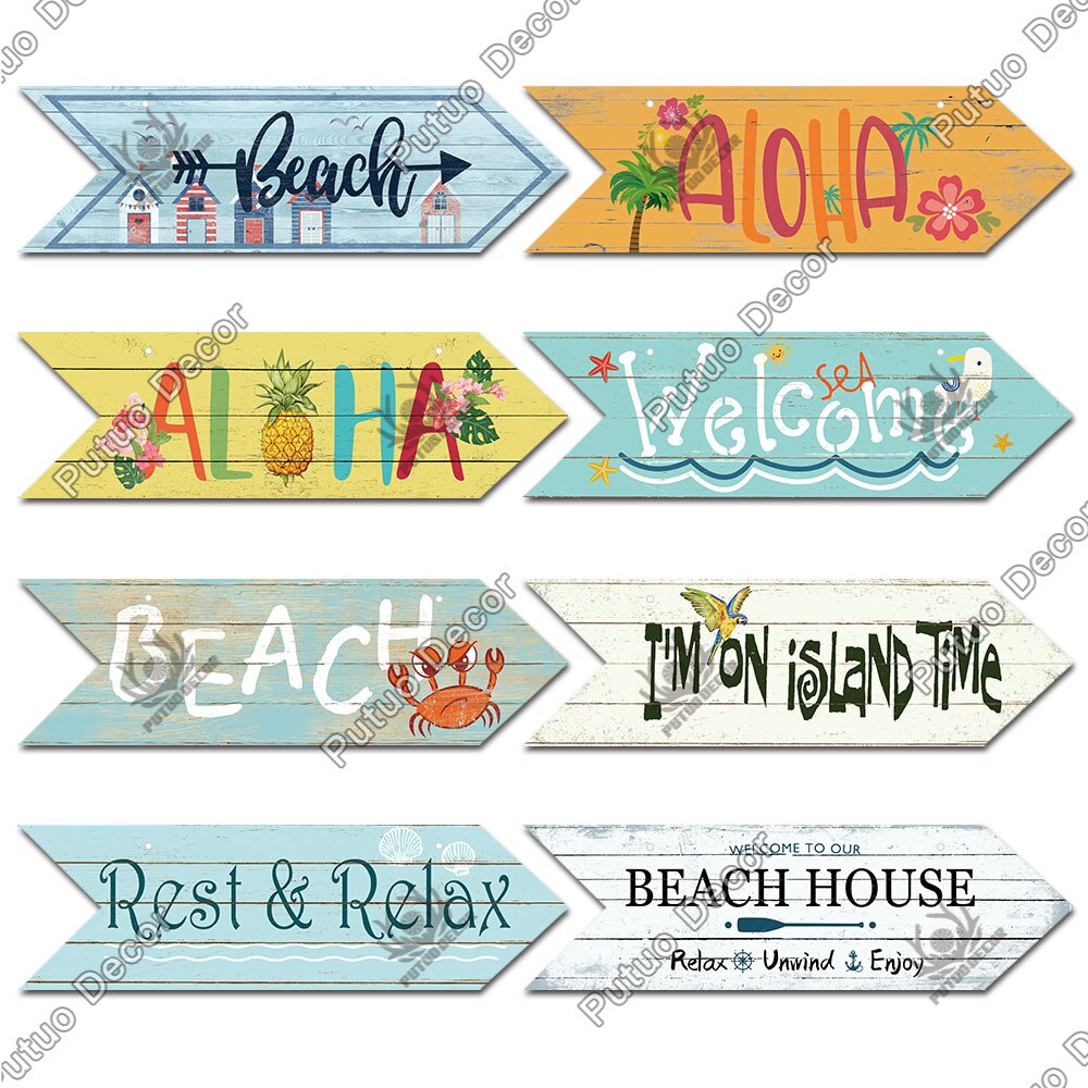 Beach Arrow Wooden Wall Plaque Sign