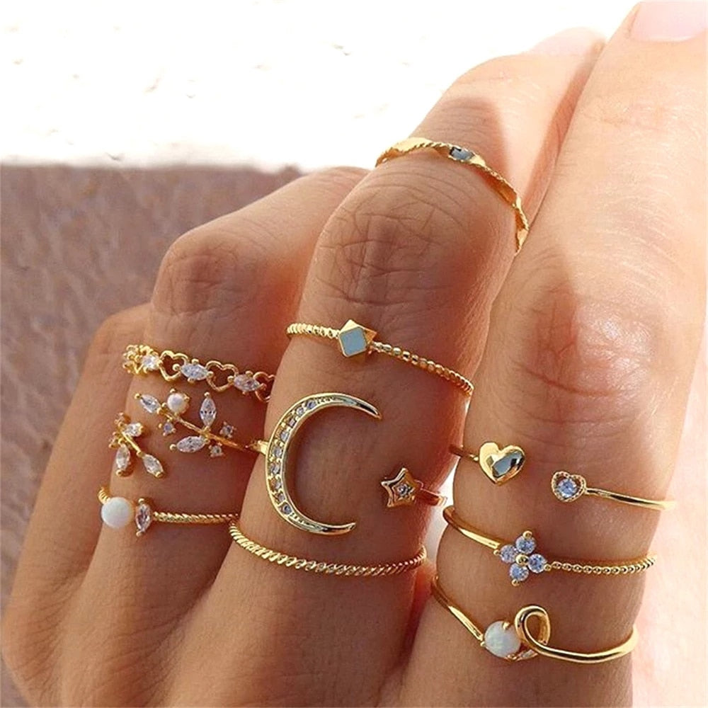 Bohemian Gold Color Rings Set