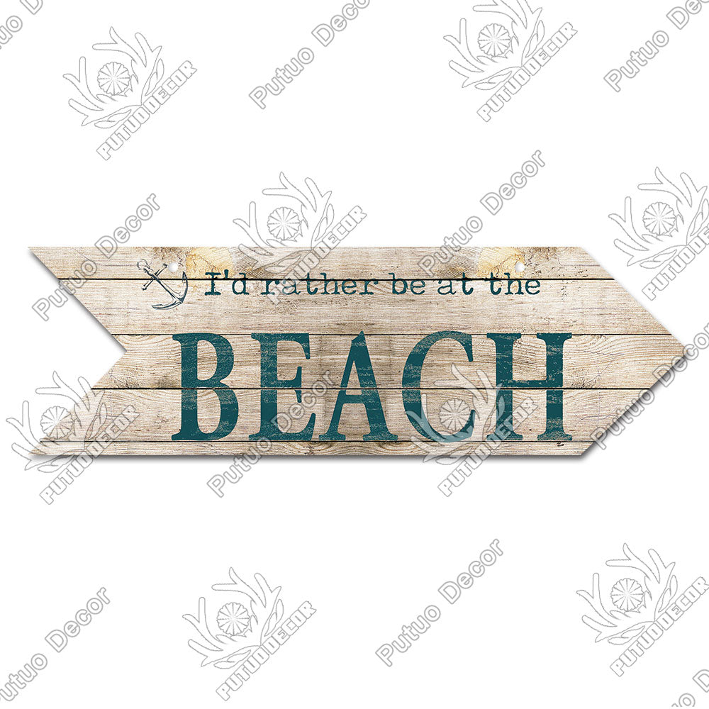 Beach Arrow Wooden Wall Plaque Sign