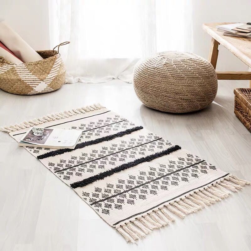 60x90cm Retro Bohemian Hand Woven Tassel Carpet