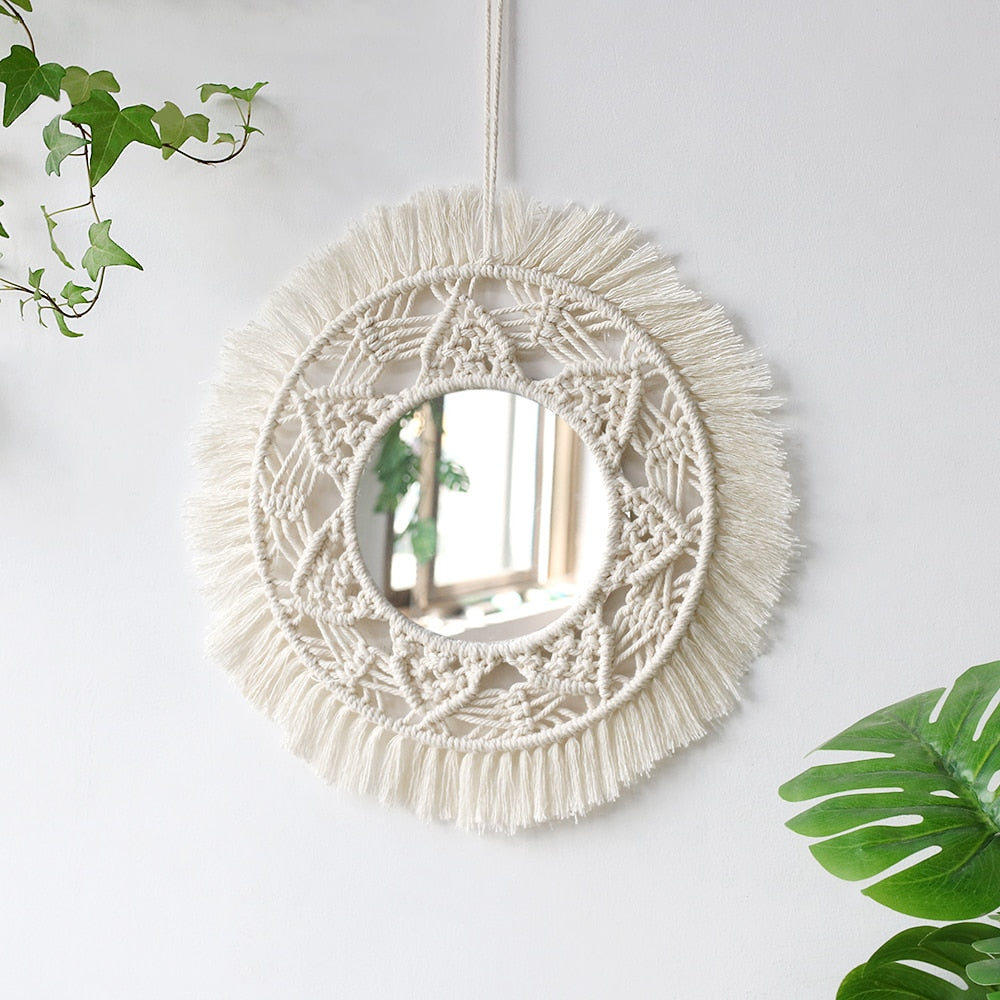 Boho Macrame Round Mirror