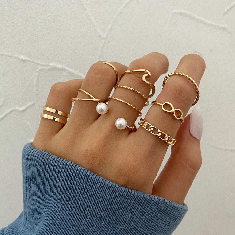 Bohemian Gold Color Rings Set