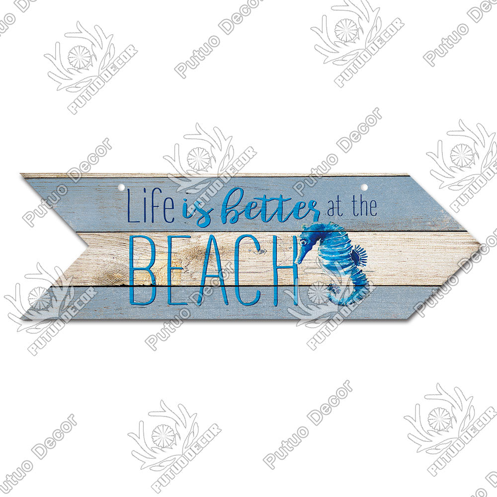 Beach Arrow Wooden Wall Plaque Sign