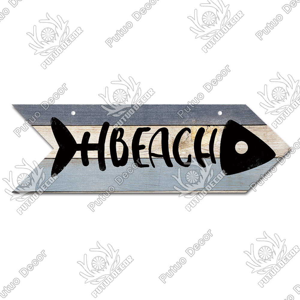 Beach Arrow Wooden Wall Plaque Sign