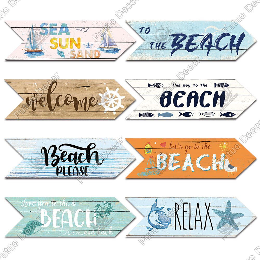 Beach Arrow Wooden Wall Plaque Sign