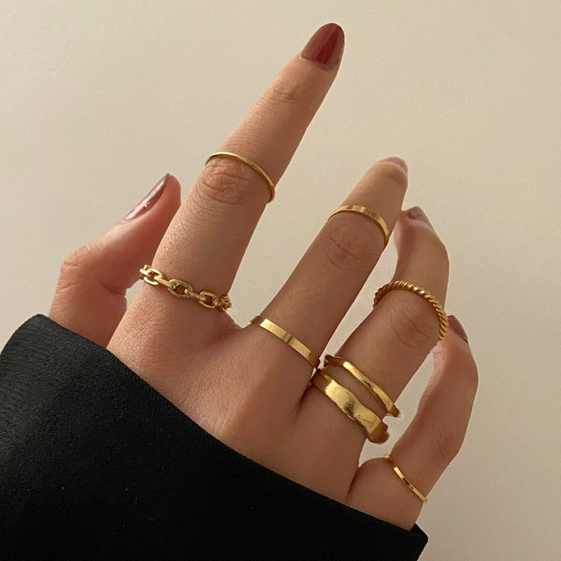 Bohemian Gold Color Rings Set