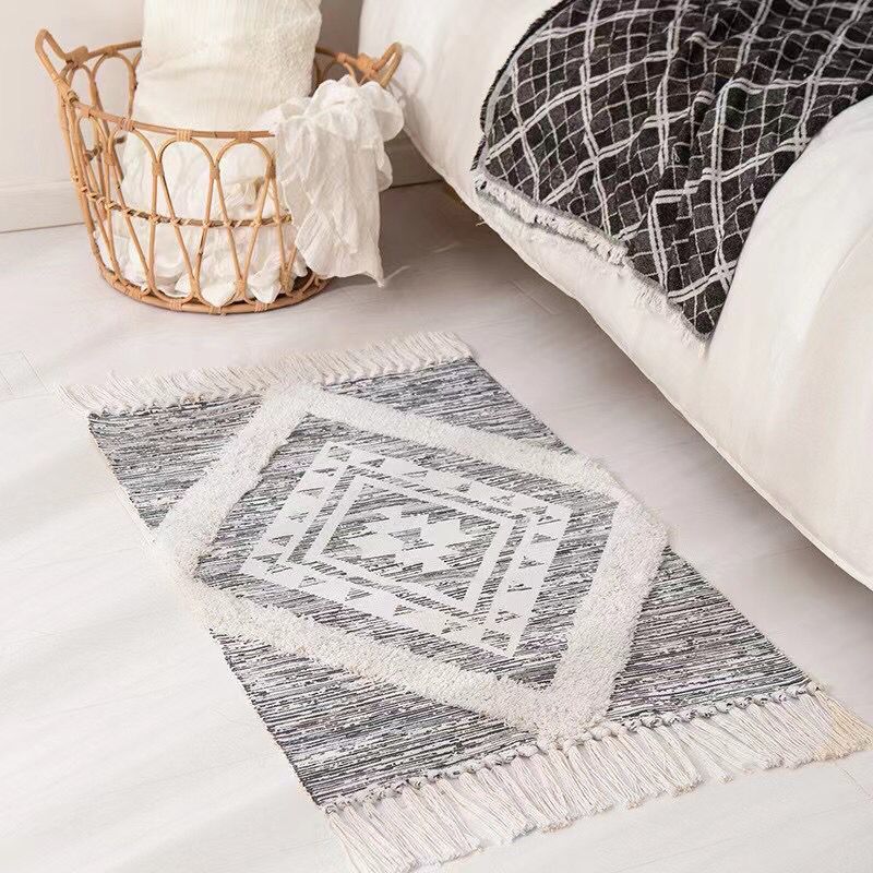 60x90cm Retro Bohemian Hand Woven Tassel Carpet