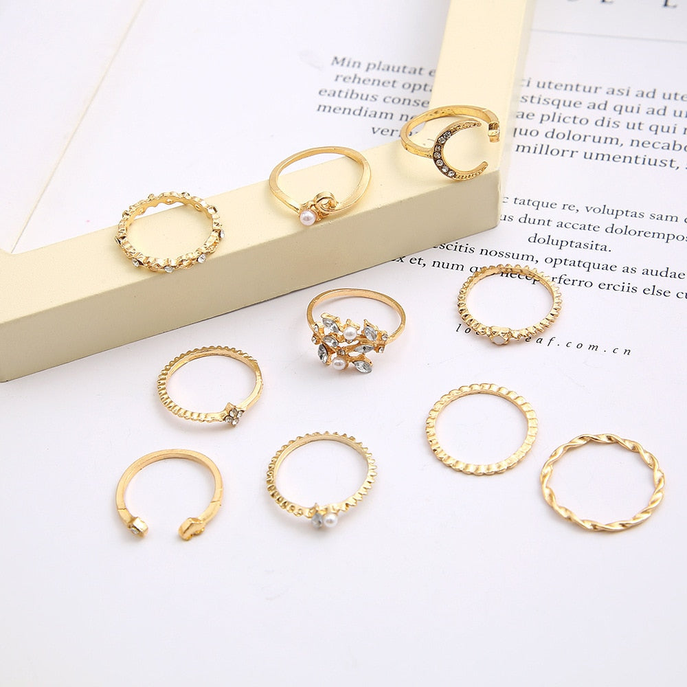 Bohemian Gold Color Rings Set