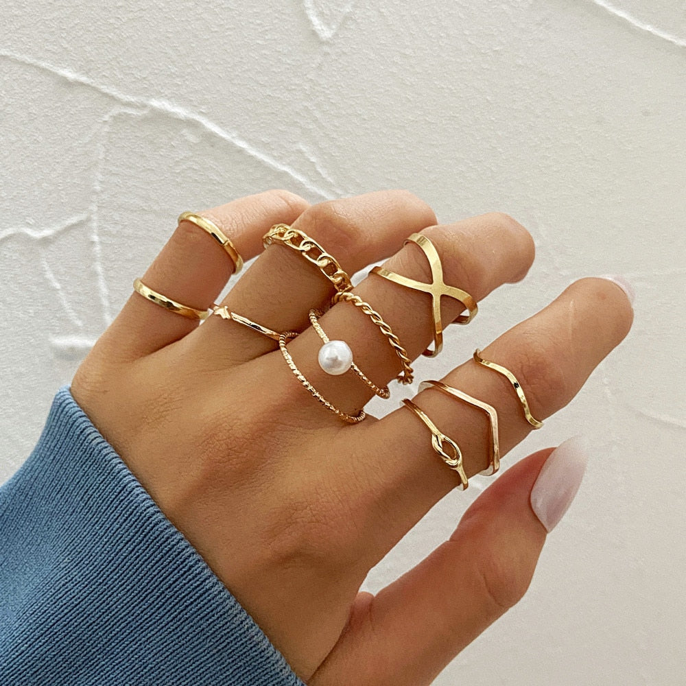 Bohemian Gold Color Rings Set