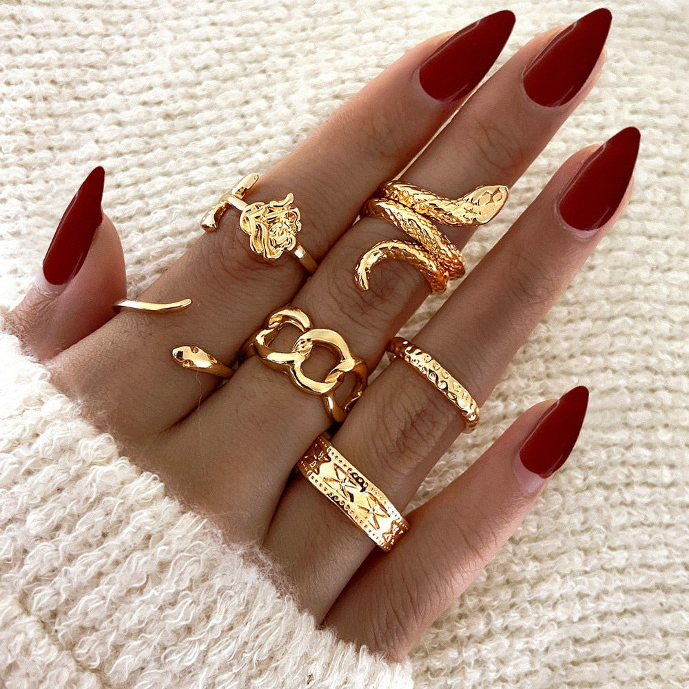 Bohemian Gold Color Rings Set