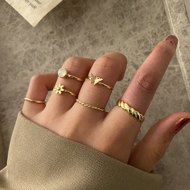 Bohemian Gold Color Rings Set