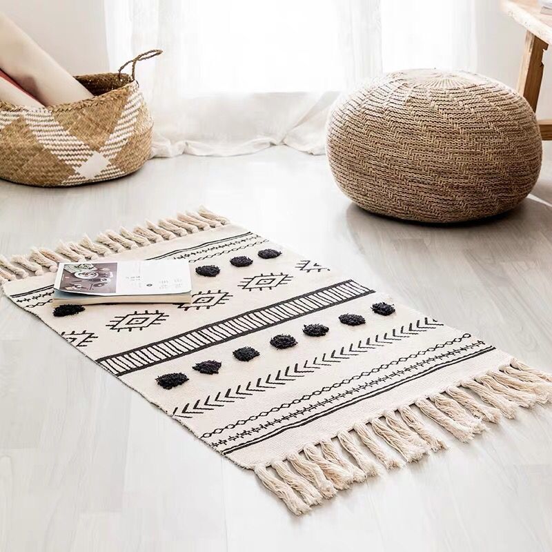 60x90cm Retro Bohemian Hand Woven Tassel Carpet