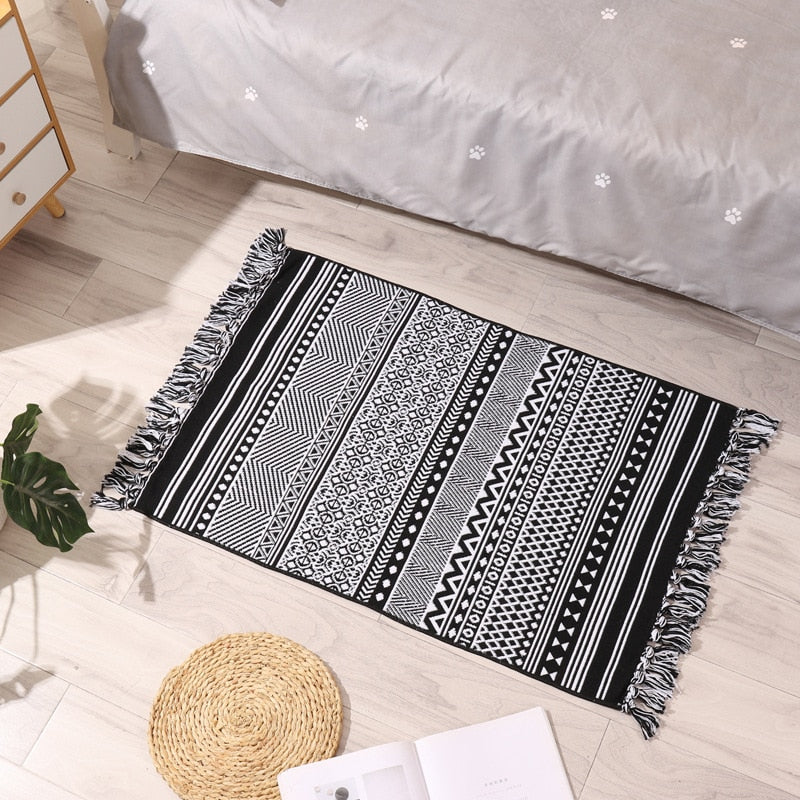 60x90cm Retro Bohemian Hand Woven Tassel Carpet