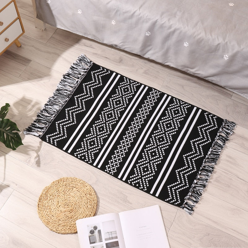 60x90cm Retro Bohemian Hand Woven Tassel Carpet