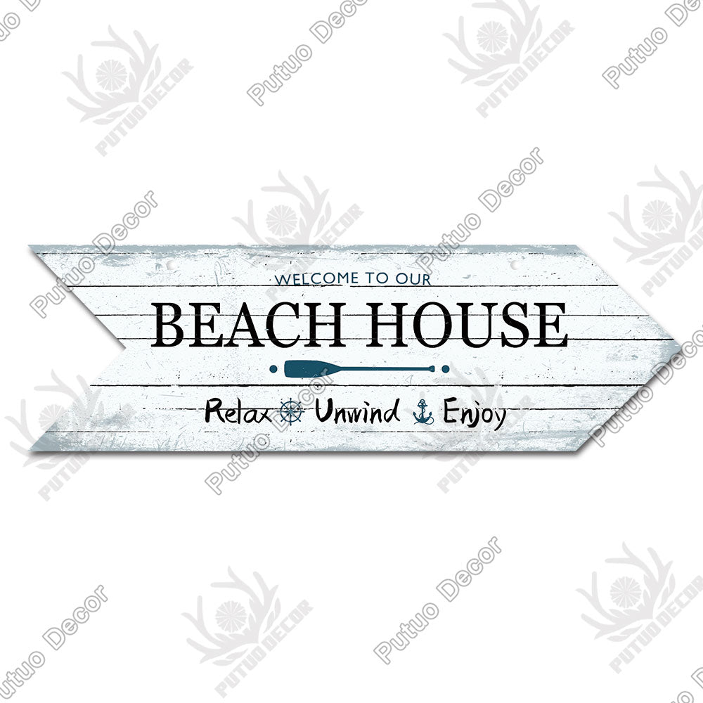 Beach Arrow Wooden Wall Plaque Sign