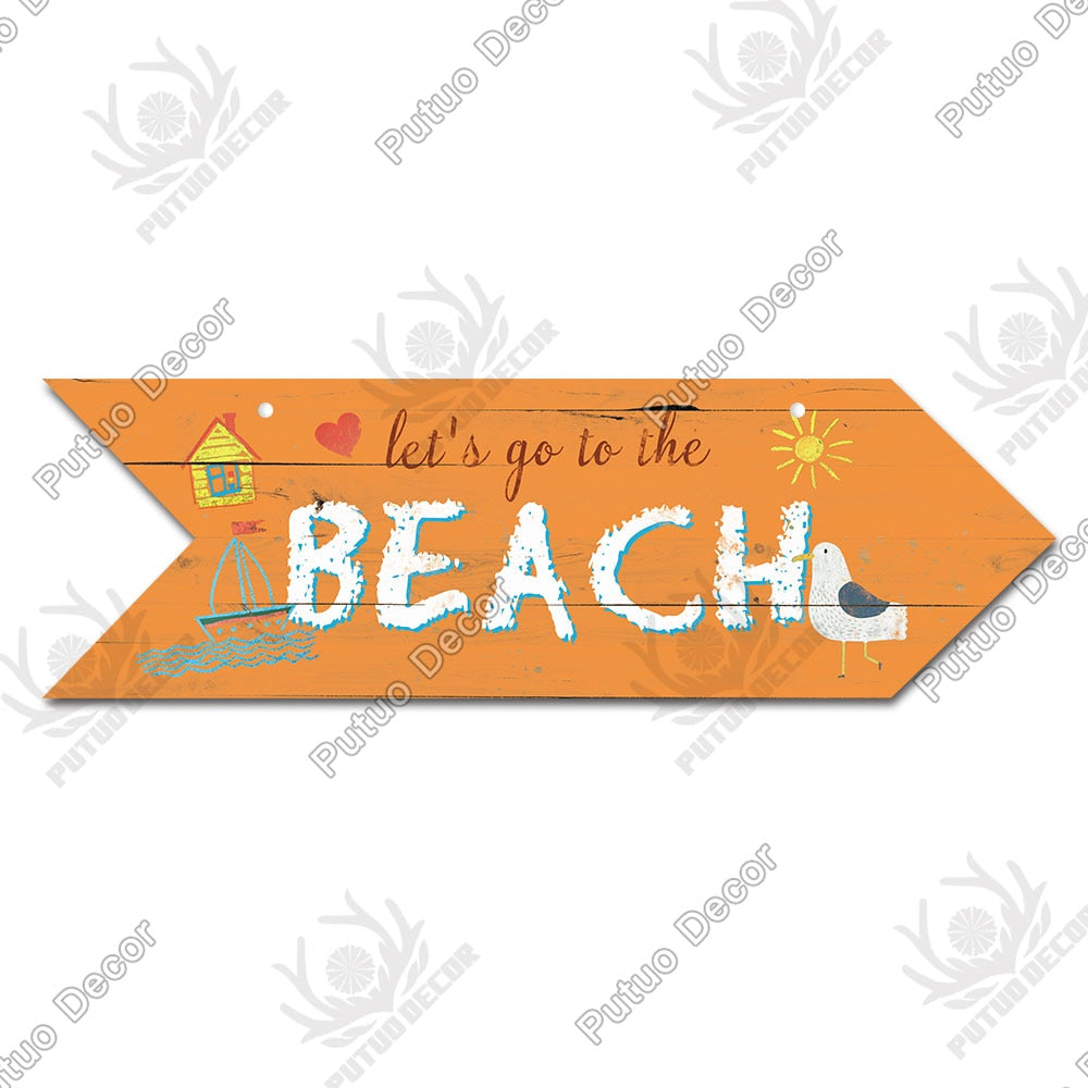 Beach Arrow Wooden Wall Plaque Sign