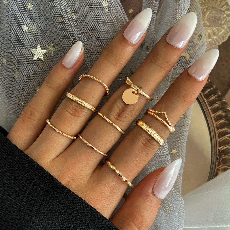 Bohemian Gold Color Rings Set