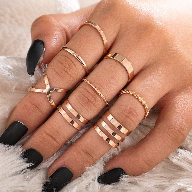 Bohemian Gold Color Rings Set